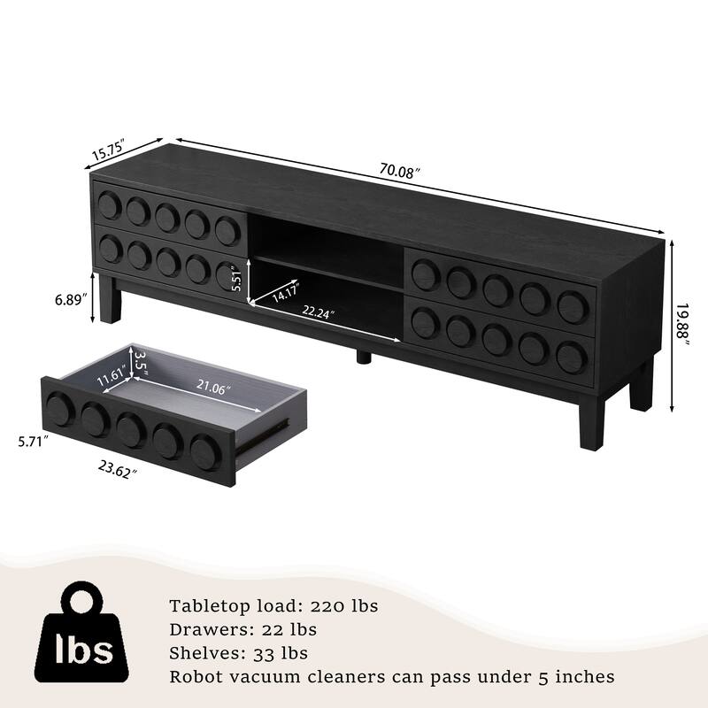 Modern Mid-Century Media Console with 4 Drawers and Cable Management, TV Console Table for TVs up to 75"