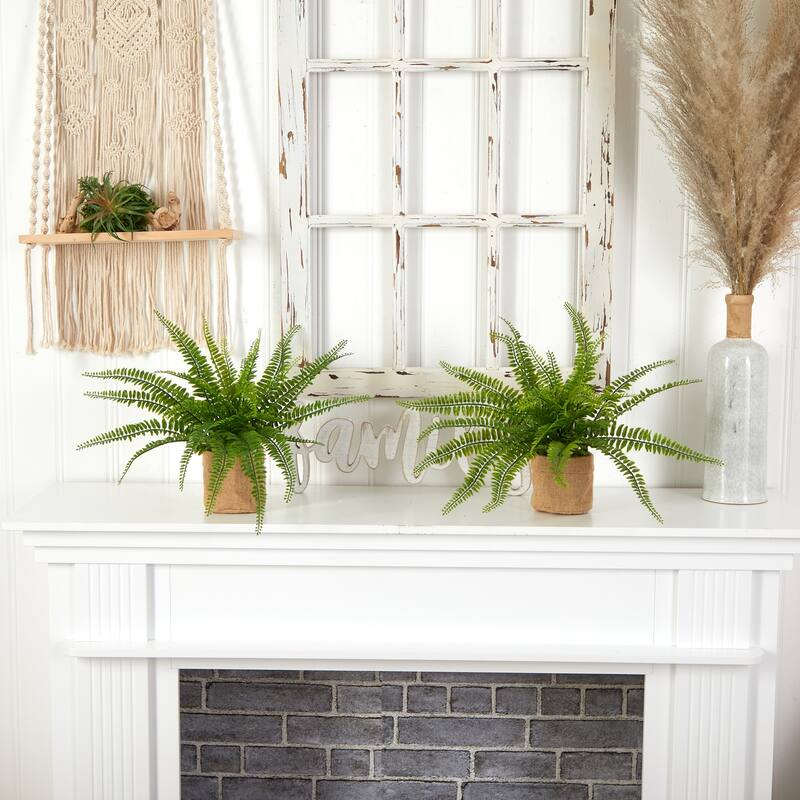 Artificial Ferns with Planters Set of 2, Greenery Home Decor, Office Plants, 22" Tall, Indoor Plants - 1.25ft.