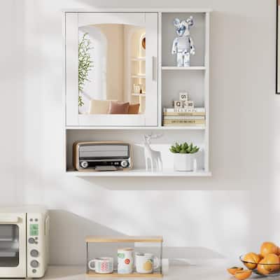 Javlergo Bathroom Mirror Cabinet Wall Mounted Bathroom Storage Cabinet with Mirror and Open Shelves Modern Bathroom Wall Cabinet