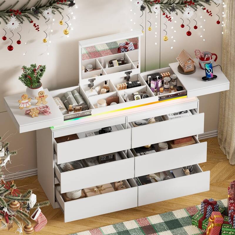 PAKASEPT 6 Drawer Dresser with Plip Top Mirror - White - 6-drawer