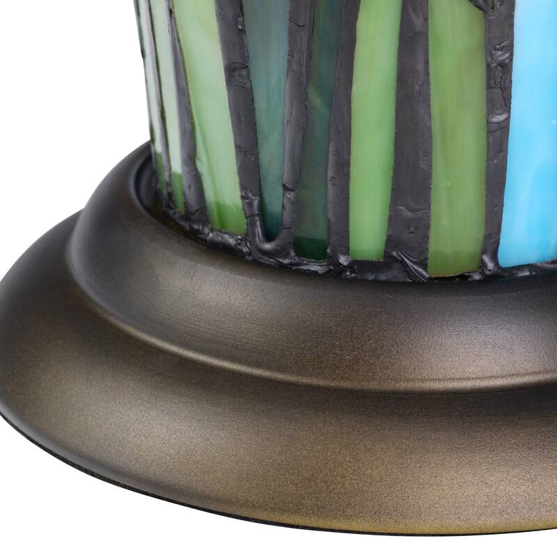 Clea River of Goods Bronze Metal Stacked Base and Stained Glass Cone Shade 18-Inch Table Lamp - 8.25" x 8.25" x 13.5"