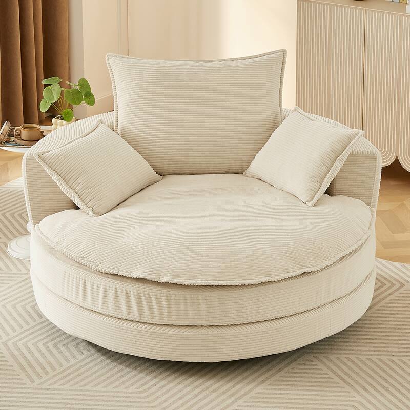 Roomfitters Swivel Barrel Chair with Dual-Layer Cushion and 3 Pillows, Comfy Accent Chair for Home or Office
