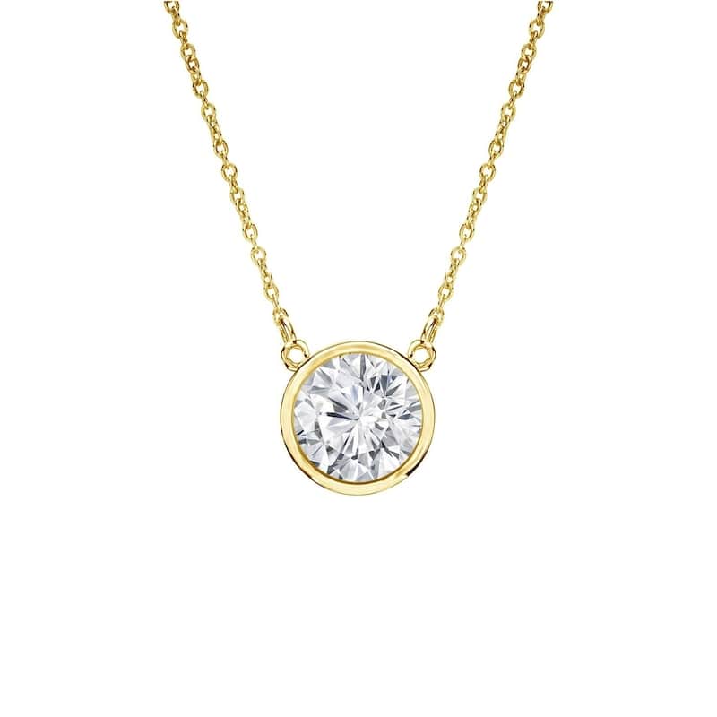 Auriya 1/3ctw Round Solitaire Diamond Necklace 14k Gold Bezel-set - 4.4mm (H-I, VS1-VS2)