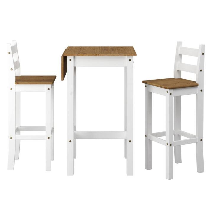 Wood Bar Height Dining Set of Drop Leaf Table and 2 Chairs Corona Collection | Furniture Dash