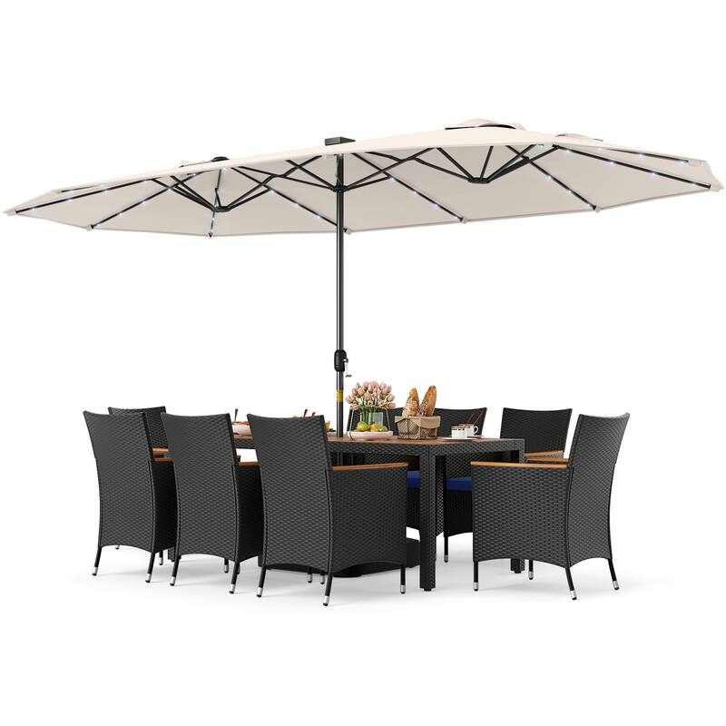 Gymax 11 PCS Patio Dining Set w/ 15ft Double-Sided Patio Umbrella