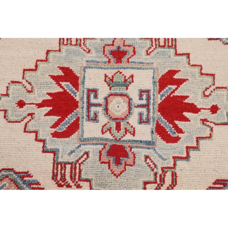 Geometric Kazak Oriental Rug Hand-Knotted Bedroom Wool Carpet - 5'0" x 6'10"