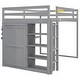 preview thumbnail 11 of 11, Grey Full Size Loft Bed with Storage Shelves & Wardrobe, Space Saving Wood Loft Bed Frame with LED Light for Kids Teens Adults