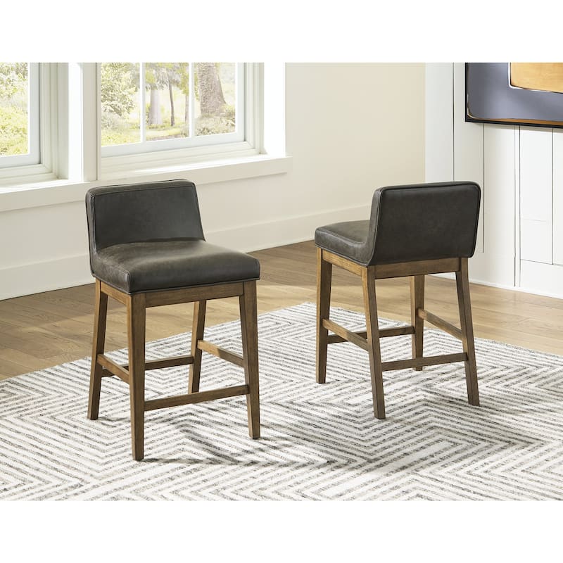 Signature Design by Ashley Cabalynn Black/Dark Brown Upholstered Bar Stool (Set of 2) - 19.5" W x 22" D x 31.88" H - Set of 2 - Brown - Counter Height