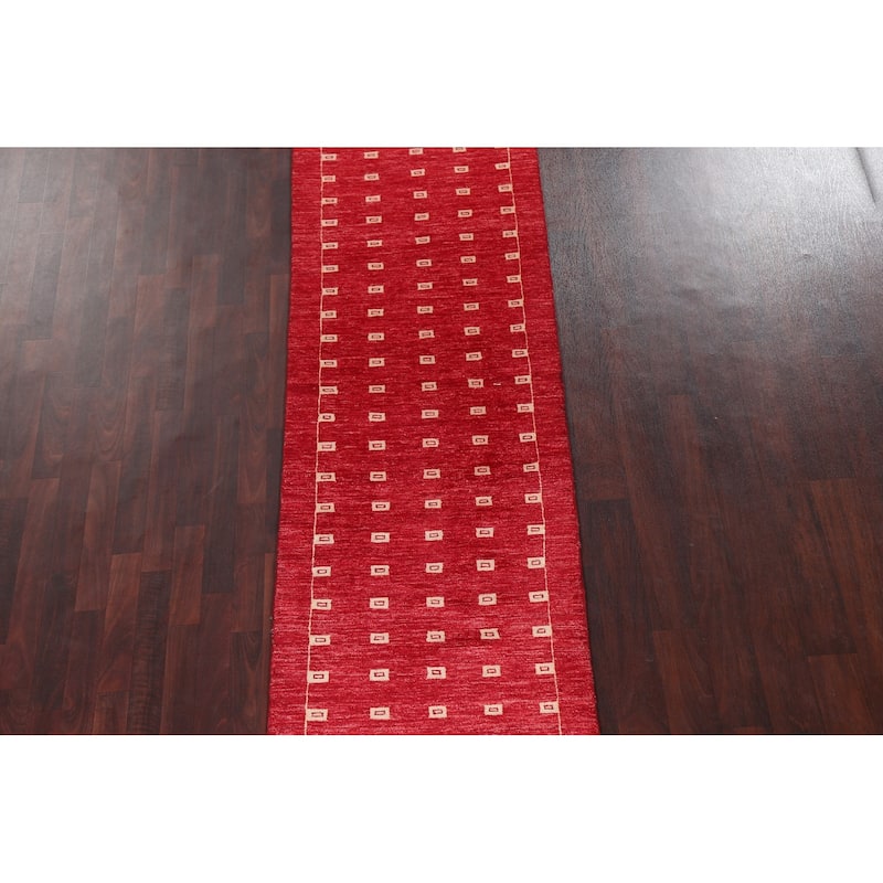 Red Gabbeh Kashkoli Oriental Wool Runner Rug Handmade Staircase Carpet - 2'9" x 10'1"