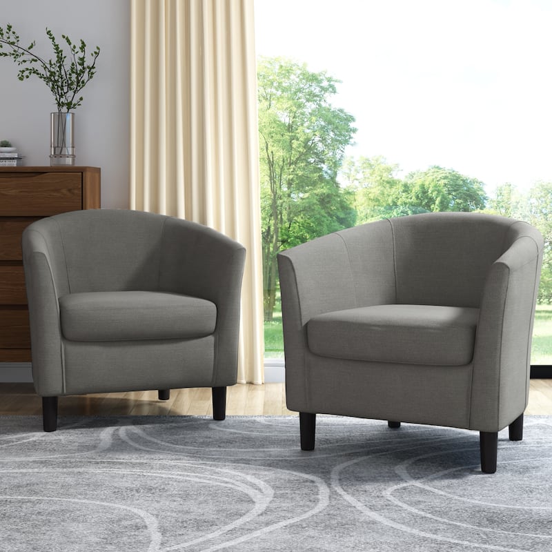 Set of 2 Upholstered Modern Barrel Accent Chair Wood Legs - KHAKI
