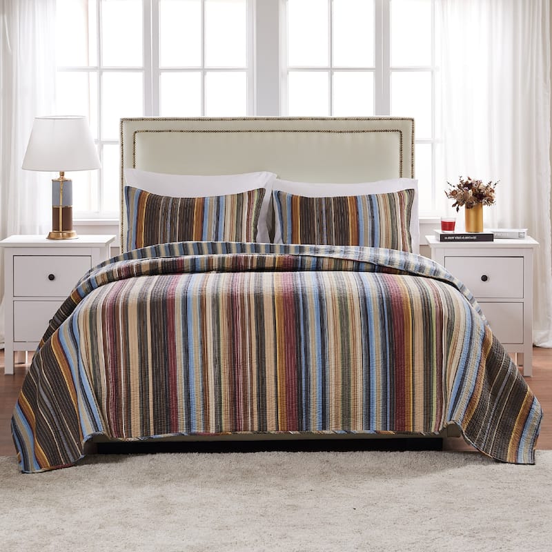 Greenland Home Fashions Durango 100% Cotton Reversible Stripes Quilt Set