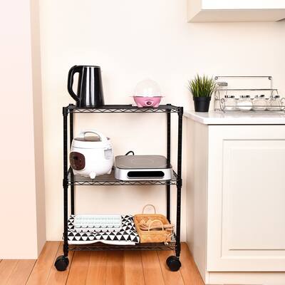 Black 3-Tier Adjustable Storage Shelf Metal Storage Rack