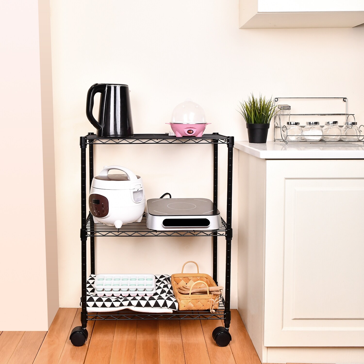 Heavy Duty 3 Shelf Shelving Steel Organizer Wire Rack with Wheels