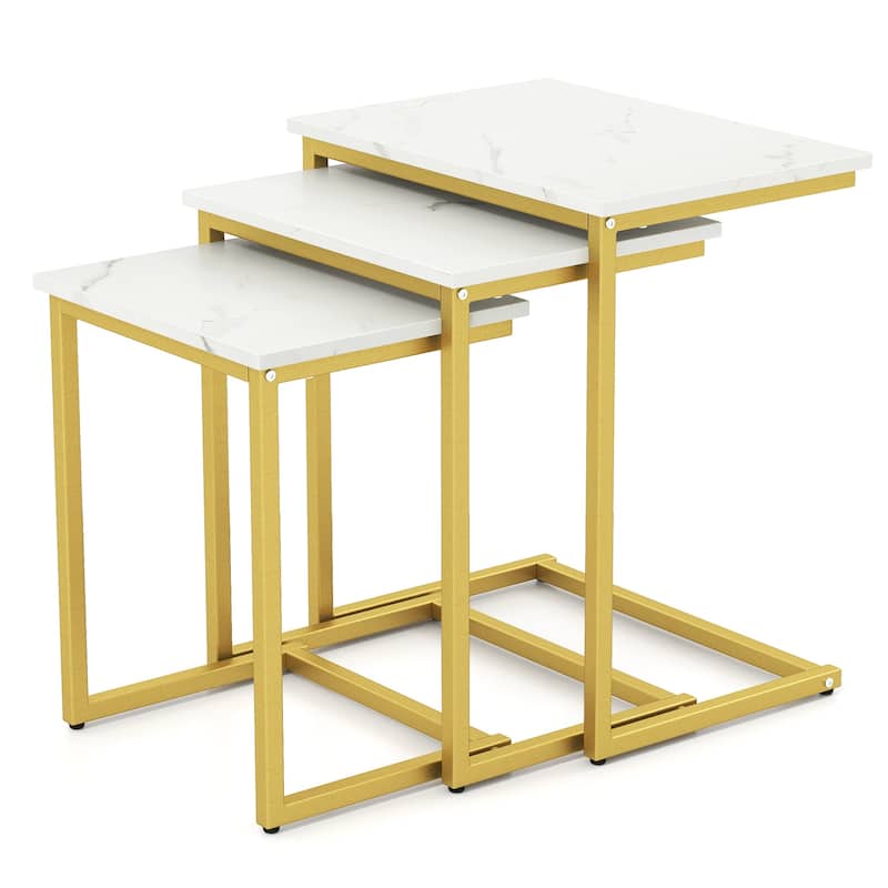 Gymax 3 PCS Nesting Coffee End Table Set Stacking Side Nightstand