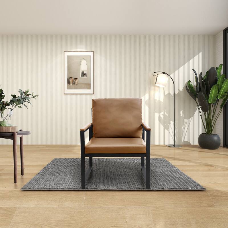 Metal Accent Arm Chair with PU Leather Padded for Living Room - Camel