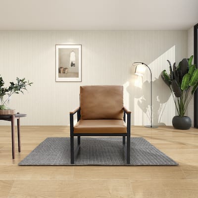 PU Leather Armchair with Metal Frame & Comfortable Cushion