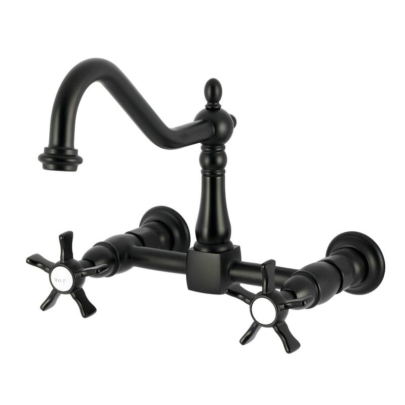 Kingston Brass Essex Double-Handle Wall-Mount Pre-Rinse Bridge Kitchen Faucet - Matte Black