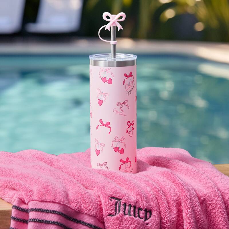 Juicy Couture Glam Slip Hydration Stainless Steel Tumbler with Straw Topper