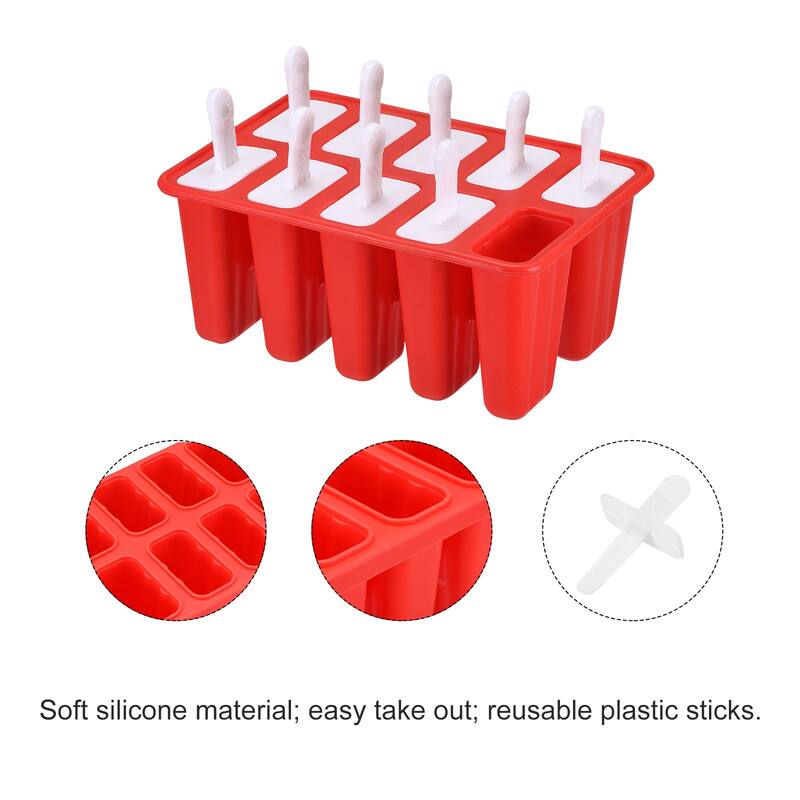 Silicone Ice Pops Molds 10Pcs, with Sticks Funnel and Cleaning Brush - Red