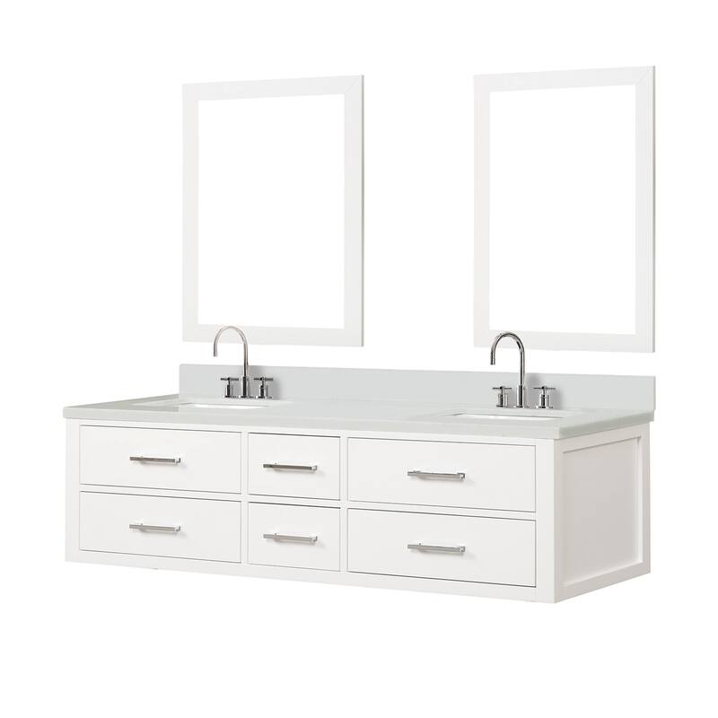 Castor 60 in W x 22 in D Black Double Bath Vanity, White Quartz Top, Faucet Set, and 28 in Mirrors