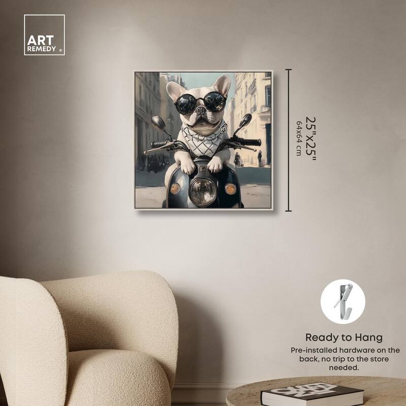 Frenchie on a Scooter Drive Canvas by Art Remedy