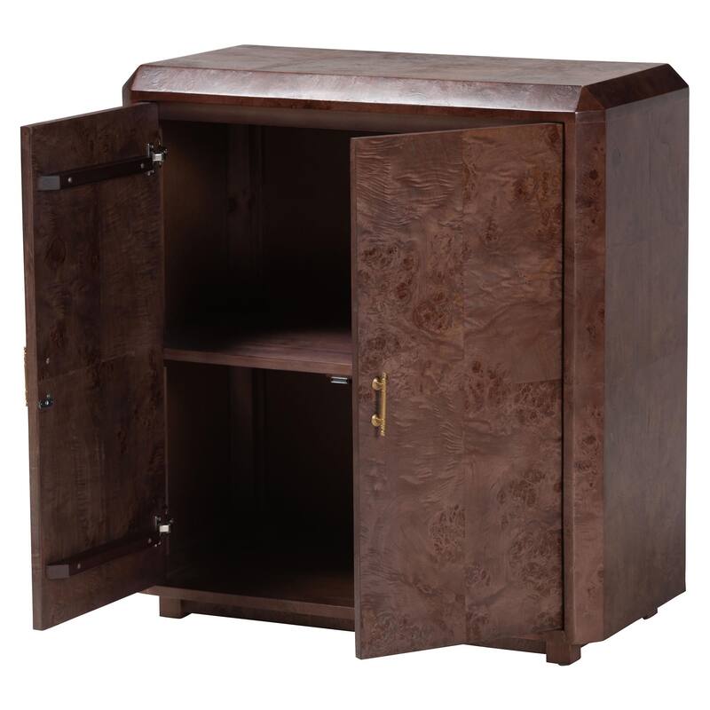 Valora Real Burl Wood Storage Cabinet - Modern Accent Cupboard with Double Doors and Brass Handles, Elegant Sideboard