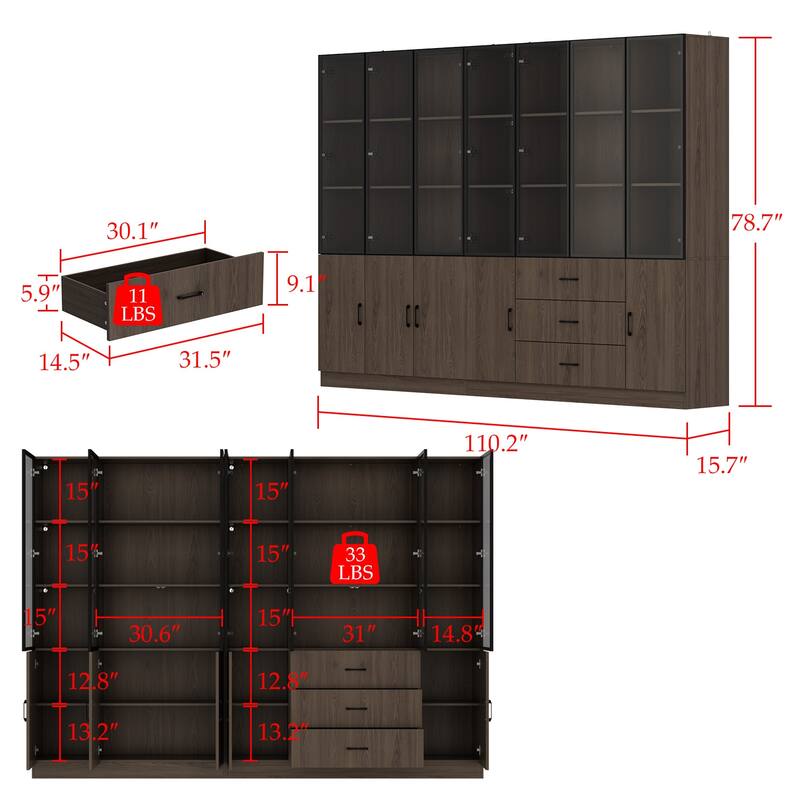 LED-Lit Wood Grain Cabinet - Configurable Storage for Home or Office