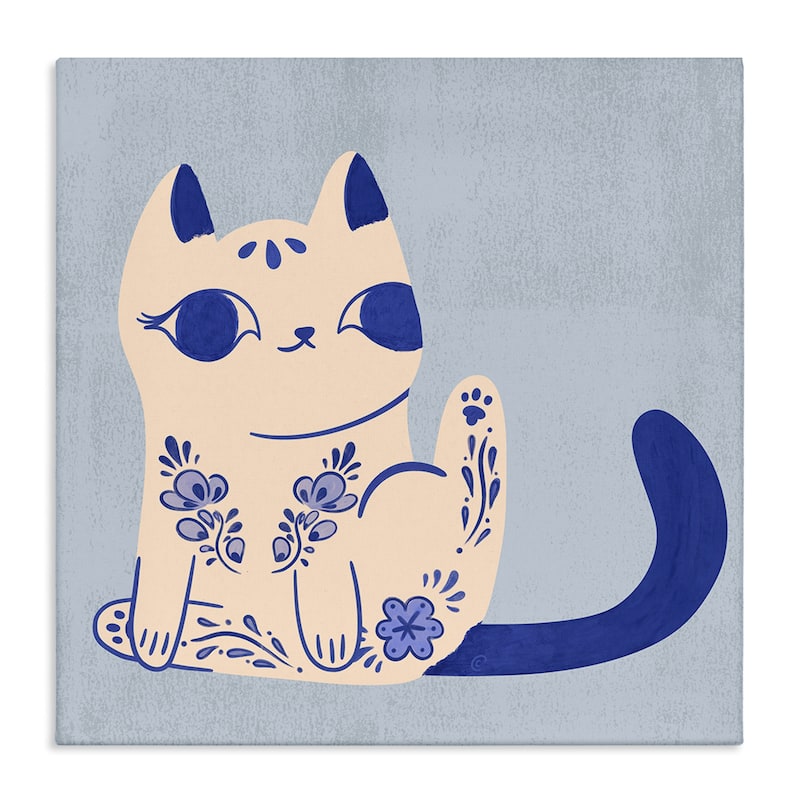 Stupell Ornate Floral Cat Canvas Wall Art Design By Carrie Cantwell - 24 x 24