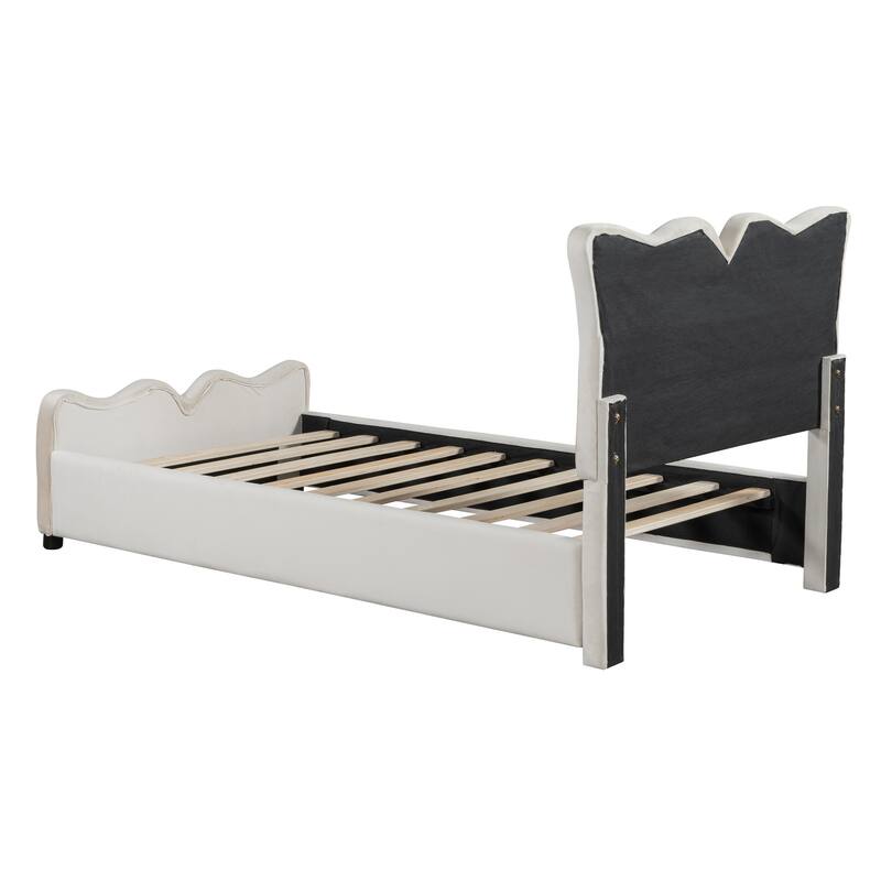 HomeRoots Beige Tufted Velvet Upholstered Twin Bed Frame