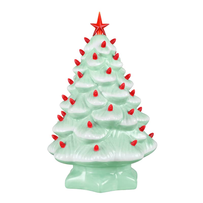 14 in. Nostalgic Ceramic Tree - Seafoam with Red Bulbs