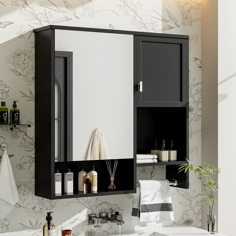GDFStudio - Linton Modern Wall-Mounted Bathroom Medicine Cabinet with Mirror, Adjustable Shelves and Towels Bar - 29'' x 28''