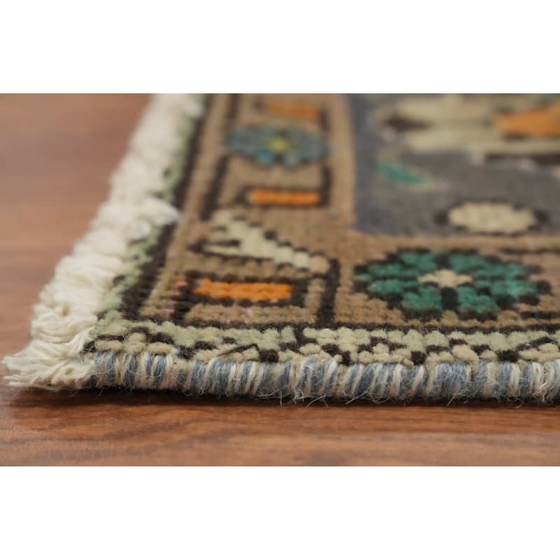 Hand Knotted Oriental 100% Wool Carpet Traditional Floral Navy Blue & Blues Tabriz Area Rug - 12' 3'' X 9' 4''