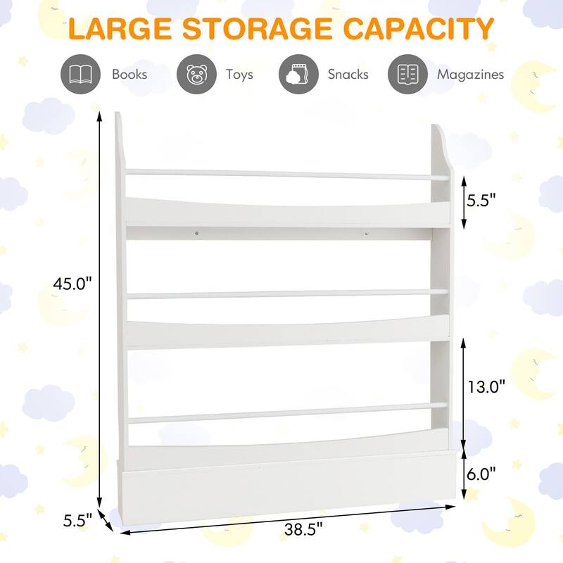 Gymax 3-Tier Kids Bookshelf Toy Storage Bookcase Rack Wall w/