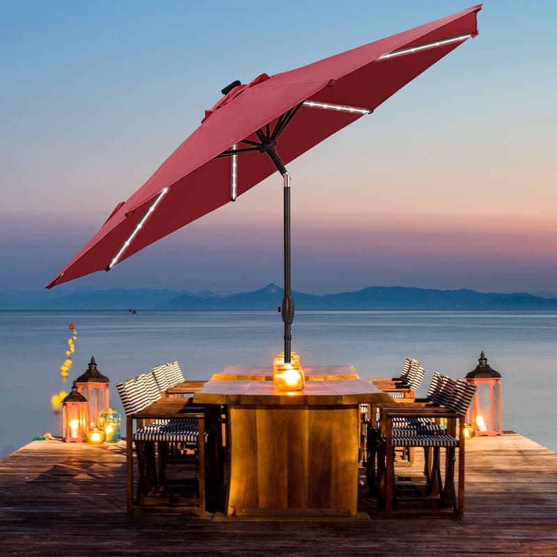 Autlaycil 10FT Solar Power LED Lights Patio Umbrella - Red/ No Base