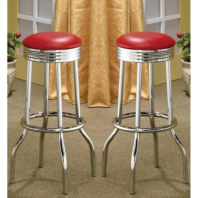 Nostalgic Retro Chrome Red Swivel Bar Stools (Set of 2)