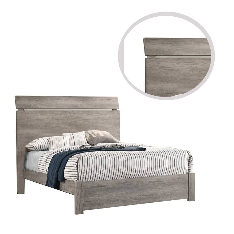 Posy Platform King Size Bed with Split Headboard, Distressed Gray Wood