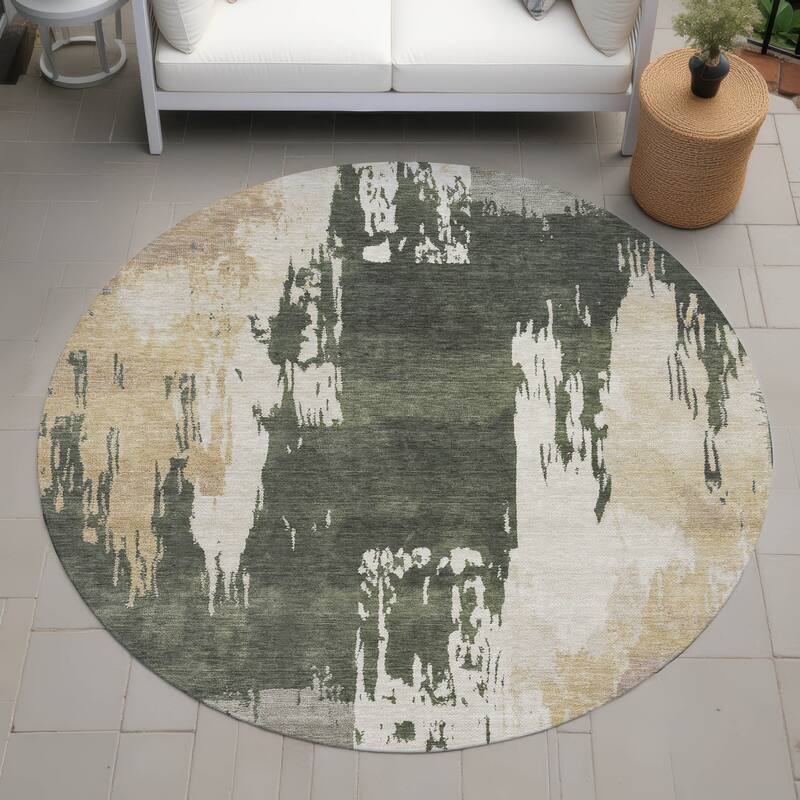 Machine Washable Indoor/ Outdoor Contemporary Fusion Chantille Rug - Olive - 8' x 8'