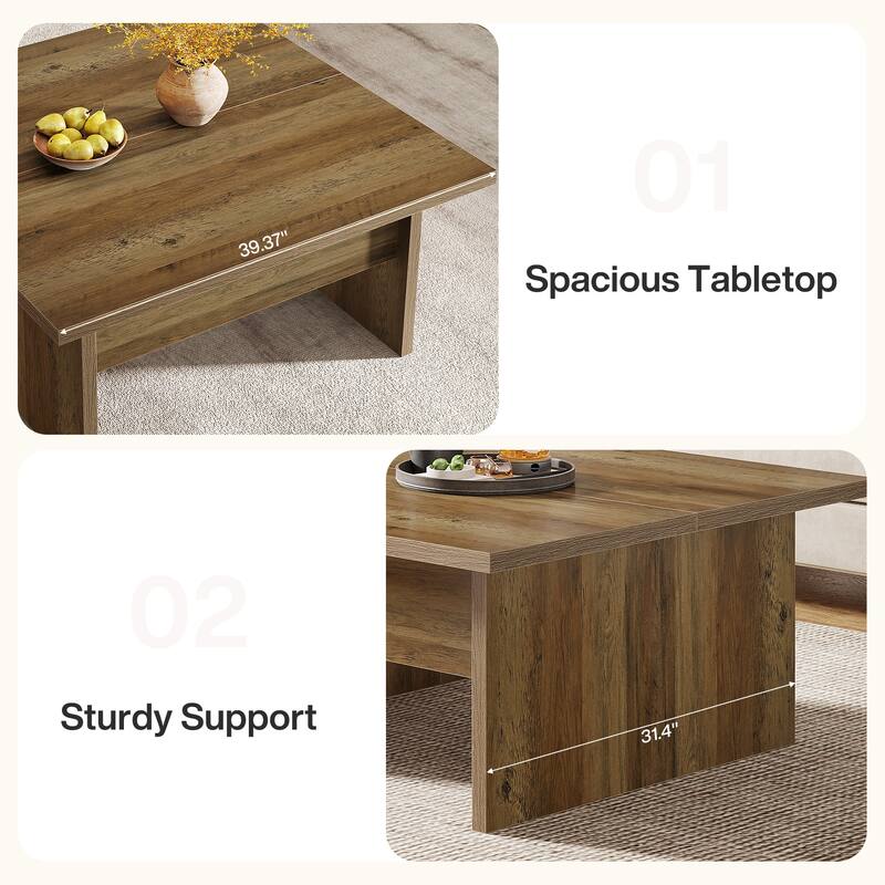 Square Coffee Table, 39.4-Inch Farmhouse Cocktail Tea Center Table