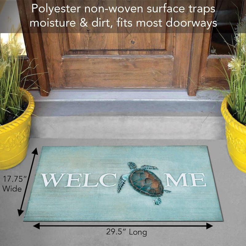 Sea Turtle Welcome Indoor/Outdoor Floor Mat Made in The USA Low Profile, Protective Non-Skid Rubber Backing, 29.5" by 17.75"