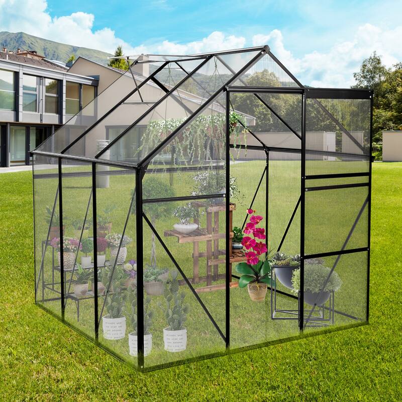 6X6FT-Polycarbonate Greenhouse for Outdoor Backyard in All Season - Permanent
