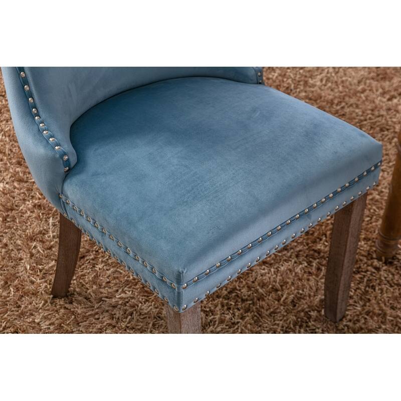Upholstered Wing-Back Dining Chair with Backstitching Nailhead Trim and Solid Wood Legs,Set of 2