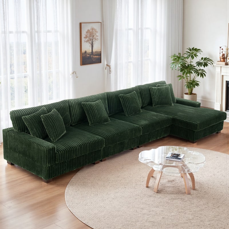 Anne 150" W Oversized Upholstered Modular Sectional Sofa - Green-Type 1 - Right Facing