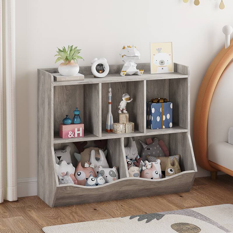 Kids Bookshelf and Bookcase Toy Storage Multi Shelf with Cubby Organizer Cabinet for Boys Girls - 11.8"D x 35.4"W x 29.5"H