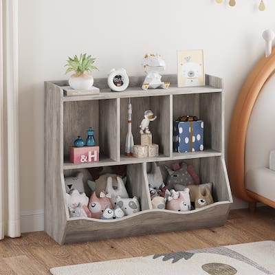 Kids Bookshelf and Bookcase Toy Storage Multi Shelf with Cubby Organizer Cabinet for Boys Girls - 11.8"D x 35.4"W x 29.5"H