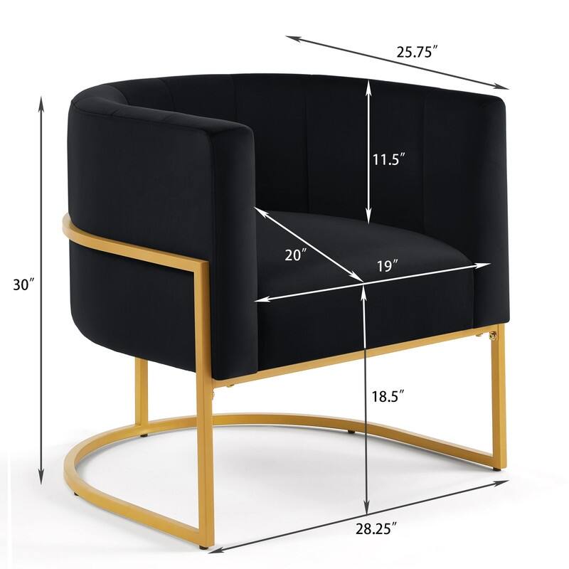 Mid-Century Modern Velvet Upholstered Accent Barrel Chair with Golden Metal Stand