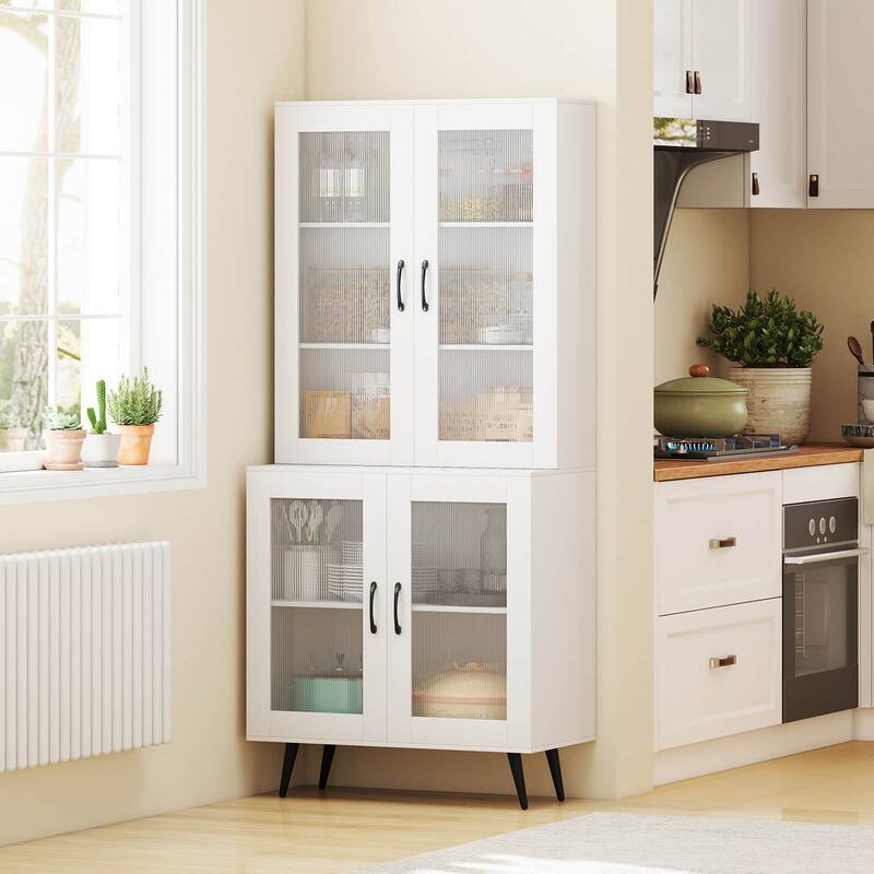 Costway Kitchen Pantry Cabinet with Translucent Fluted Doors & - See Details