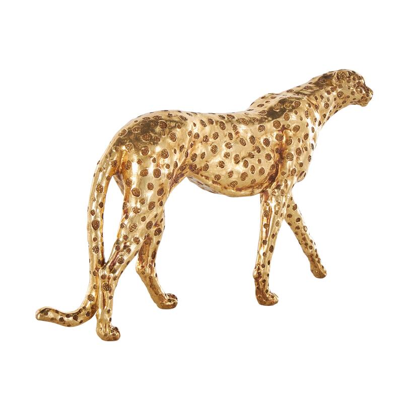 Gold Resin Leopard Sculpture with Textured Spots