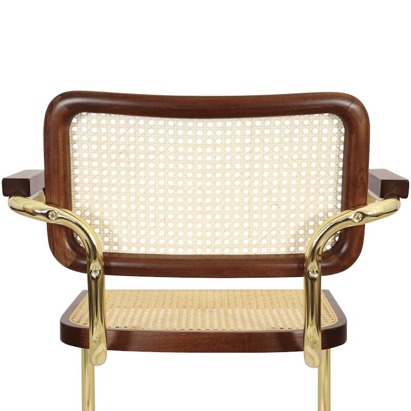 Breuer Chair Company Marcel Breuer Cesca Cane Cantilever Armchair Arm Chair w/ Brass Steel Frame (Various Wood & Cane Colors)