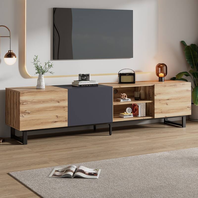 Stylish Media Console Table for TVs up to 80", Modern TV Stand with Drop Down Doors & Shelves
