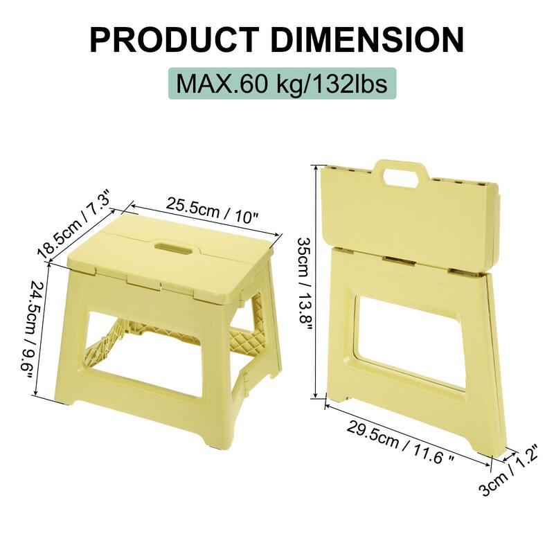 9" Folding Step Stool for Adults 132 lbs Capacity - 10 x 7.3 x 9.6inch - Yellow
